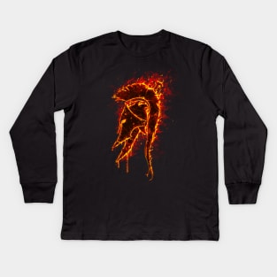 Spartan Helmet logo fire Kids Long Sleeve T-Shirt